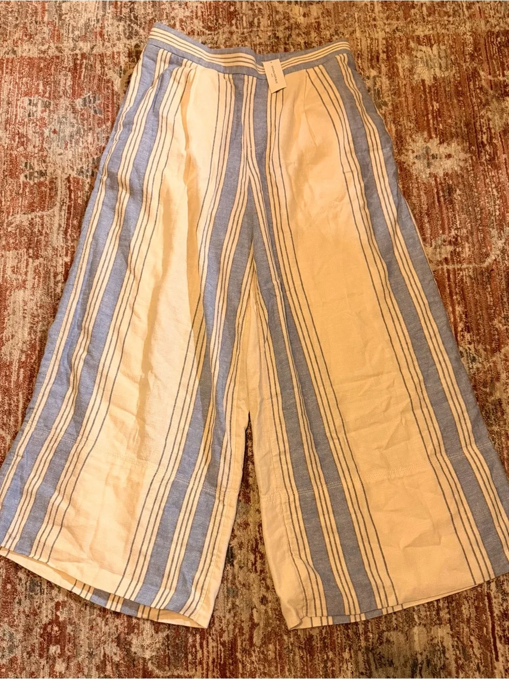 Banana Republic NEW Wide Leg Striped Linen Pants in Blue and Cream